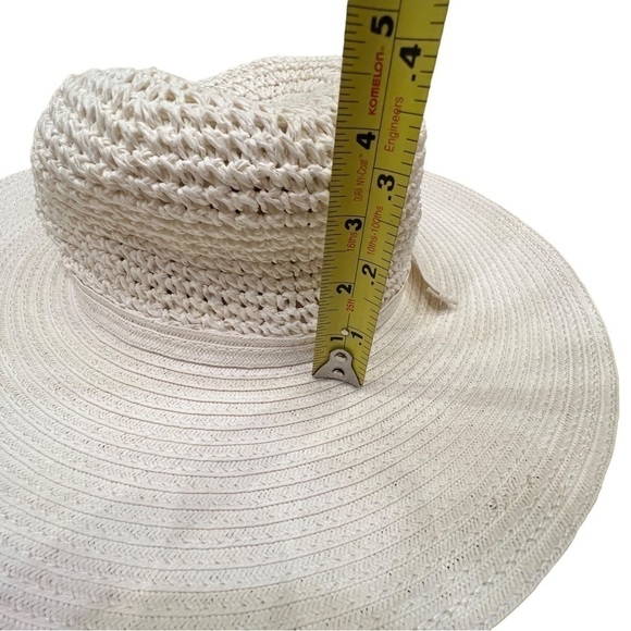 𝅺Woven Ivory Wide Brimmed Floppy Travel Vacation Pool Beach Summer Hat - Picture 7 of 10